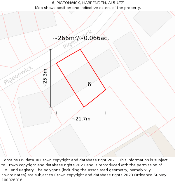 6, PIGEONWICK, HARPENDEN, AL5 4EZ: Plot and title map