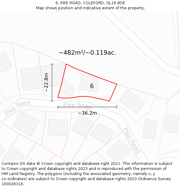 6, PIKE ROAD, COLEFORD, GL16 8DE: Plot and title map