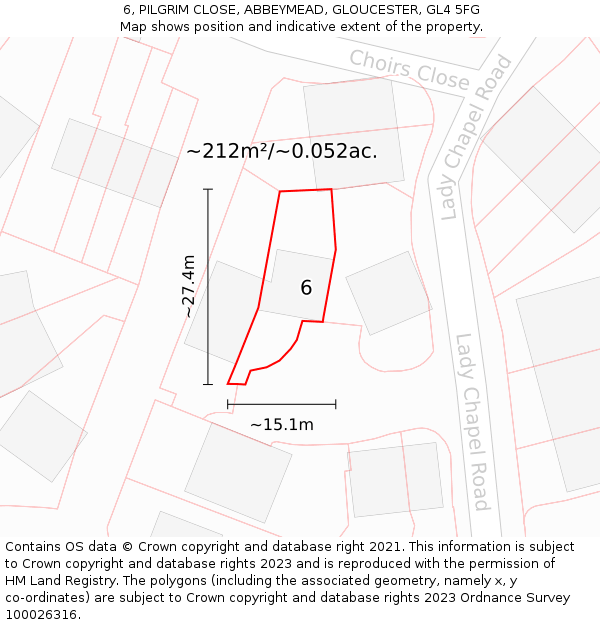 6, PILGRIM CLOSE, ABBEYMEAD, GLOUCESTER, GL4 5FG: Plot and title map