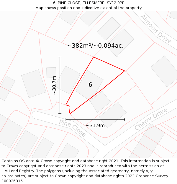 6, PINE CLOSE, ELLESMERE, SY12 9PP: Plot and title map