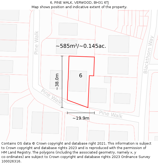 6, PINE WALK, VERWOOD, BH31 6TJ: Plot and title map