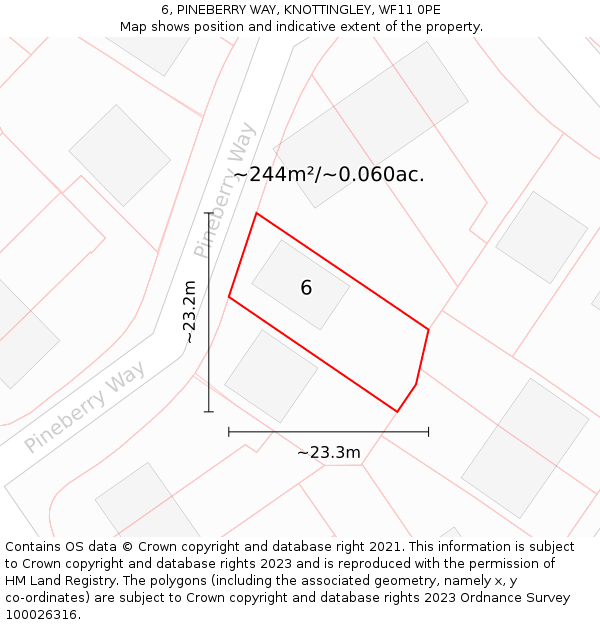 6, PINEBERRY WAY, KNOTTINGLEY, WF11 0PE: Plot and title map