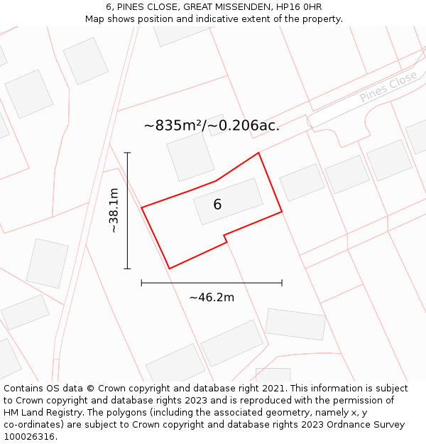 6, PINES CLOSE, GREAT MISSENDEN, HP16 0HR: Plot and title map