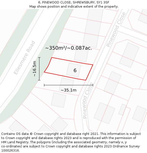 6, PINEWOOD CLOSE, SHREWSBURY, SY1 3SF: Plot and title map