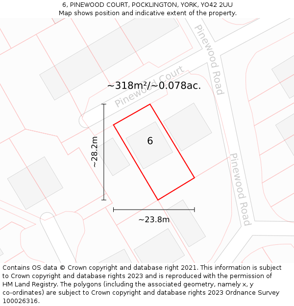 6, PINEWOOD COURT, POCKLINGTON, YORK, YO42 2UU: Plot and title map