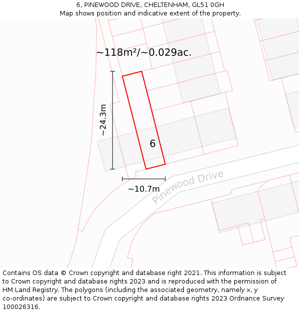 6, PINEWOOD DRIVE, CHELTENHAM, GL51 0GH: Plot and title map