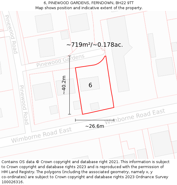 6, PINEWOOD GARDENS, FERNDOWN, BH22 9TT: Plot and title map