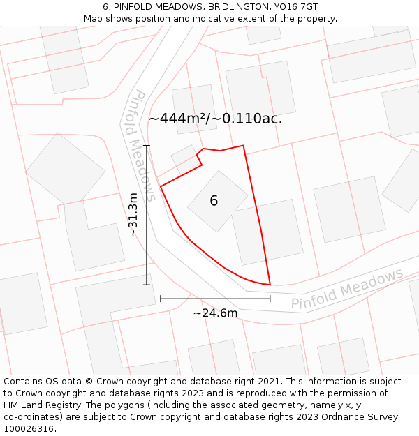 6, PINFOLD MEADOWS, BRIDLINGTON, YO16 7GT: Plot and title map