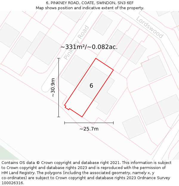 6, PINKNEY ROAD, COATE, SWINDON, SN3 6EF: Plot and title map