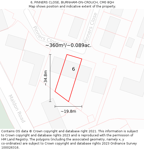 6, PINNERS CLOSE, BURNHAM-ON-CROUCH, CM0 8QH: Plot and title map