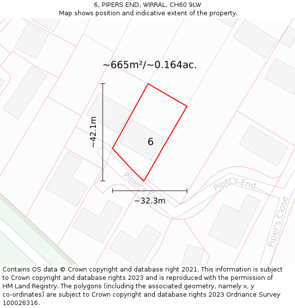 6, PIPERS END, WIRRAL, CH60 9LW: Plot and title map