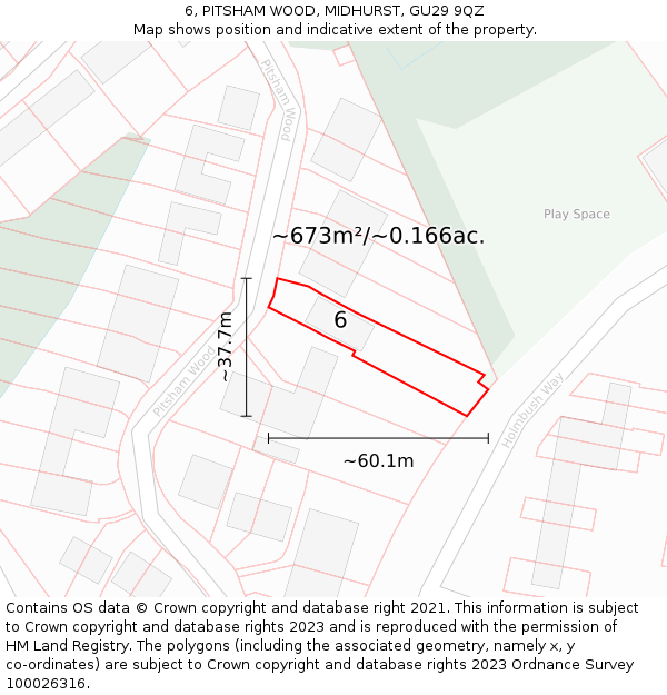 6, PITSHAM WOOD, MIDHURST, GU29 9QZ: Plot and title map