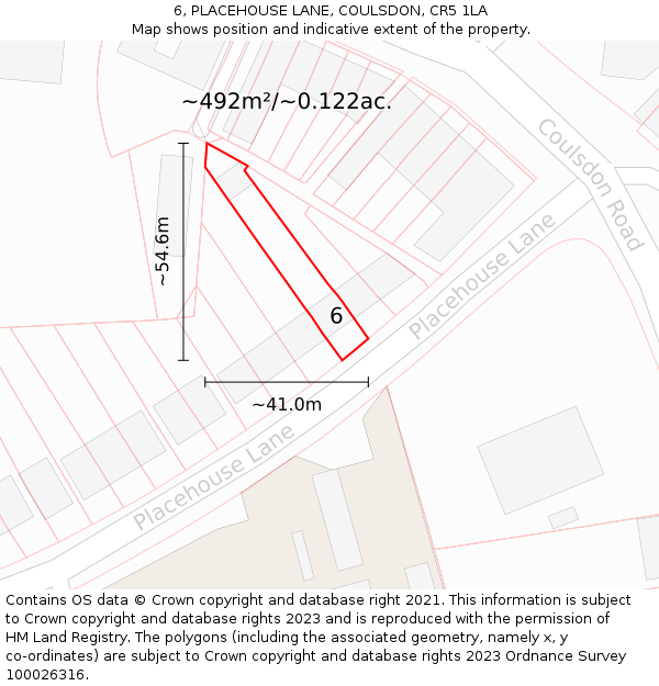 6, PLACEHOUSE LANE, COULSDON, CR5 1LA: Plot and title map