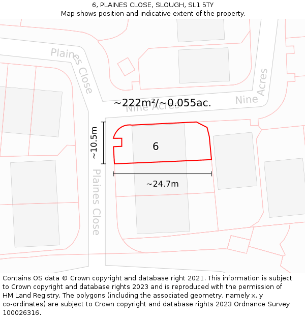 6, PLAINES CLOSE, SLOUGH, SL1 5TY: Plot and title map