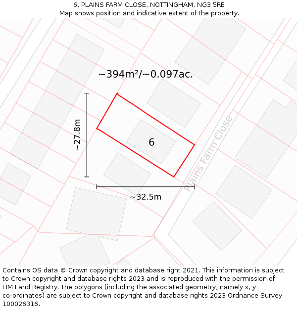 6, PLAINS FARM CLOSE, NOTTINGHAM, NG3 5RE: Plot and title map