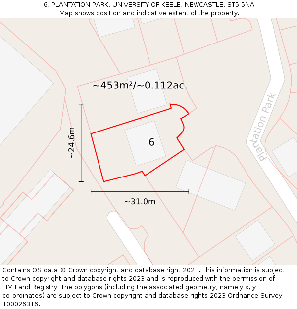 6, PLANTATION PARK, UNIVERSITY OF KEELE, NEWCASTLE, ST5 5NA: Plot and title map