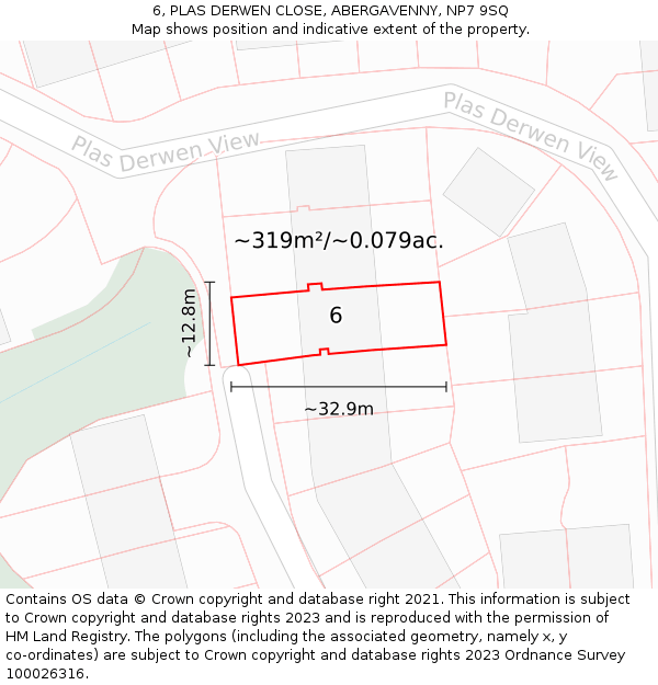 6, PLAS DERWEN CLOSE, ABERGAVENNY, NP7 9SQ: Plot and title map