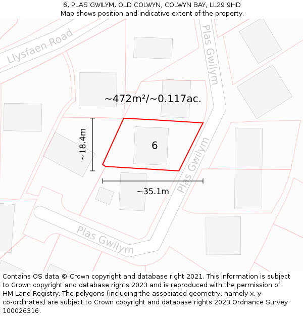 6, PLAS GWILYM, OLD COLWYN, COLWYN BAY, LL29 9HD: Plot and title map