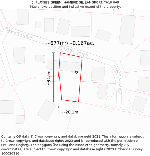 6, PLAYSES GREEN, HAMBRIDGE, LANGPORT, TA10 0AP: Plot and title map