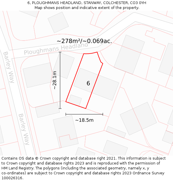 6, PLOUGHMANS HEADLAND, STANWAY, COLCHESTER, CO3 0YH: Plot and title map