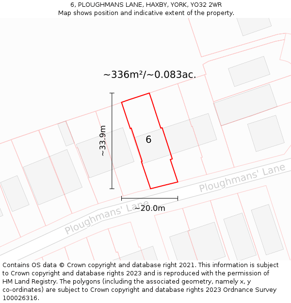 6, PLOUGHMANS LANE, HAXBY, YORK, YO32 2WR: Plot and title map