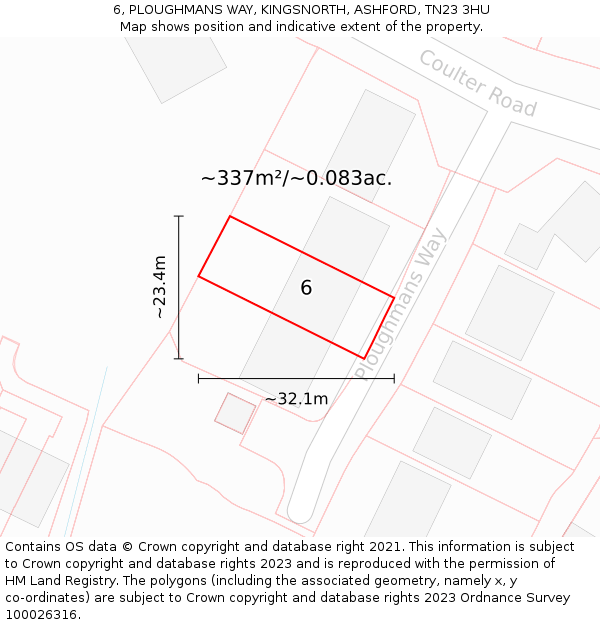 6, PLOUGHMANS WAY, KINGSNORTH, ASHFORD, TN23 3HU: Plot and title map