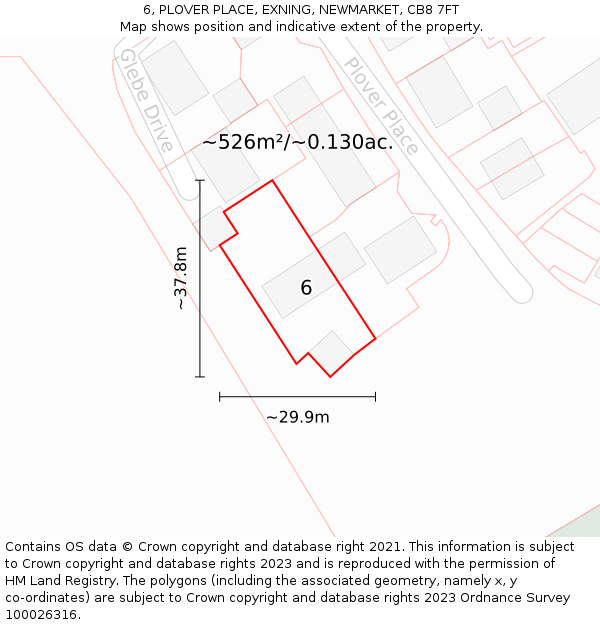 6, PLOVER PLACE, EXNING, NEWMARKET, CB8 7FT: Plot and title map