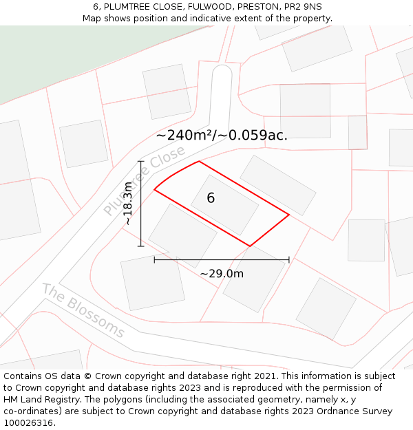 6, PLUMTREE CLOSE, FULWOOD, PRESTON, PR2 9NS: Plot and title map