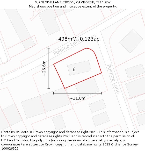 6, POLGINE LANE, TROON, CAMBORNE, TR14 9DY: Plot and title map