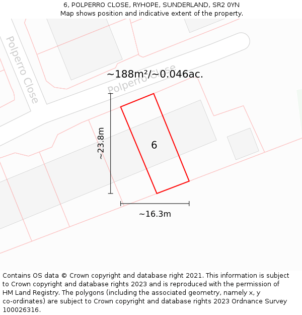 6, POLPERRO CLOSE, RYHOPE, SUNDERLAND, SR2 0YN: Plot and title map