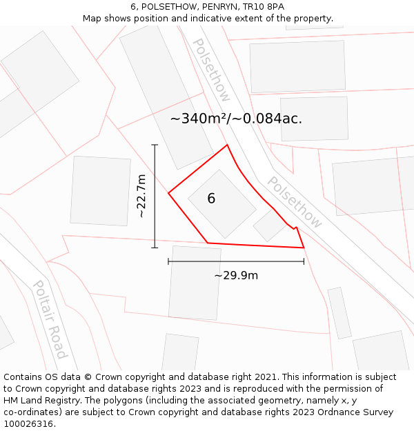 6, POLSETHOW, PENRYN, TR10 8PA: Plot and title map