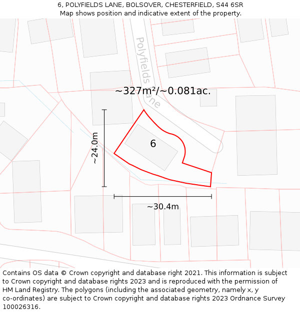 6, POLYFIELDS LANE, BOLSOVER, CHESTERFIELD, S44 6SR: Plot and title map