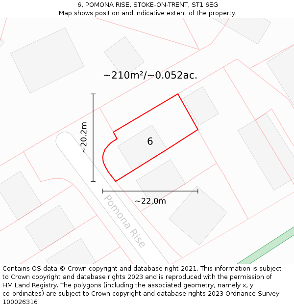 6, POMONA RISE, STOKE-ON-TRENT, ST1 6EG: Plot and title map