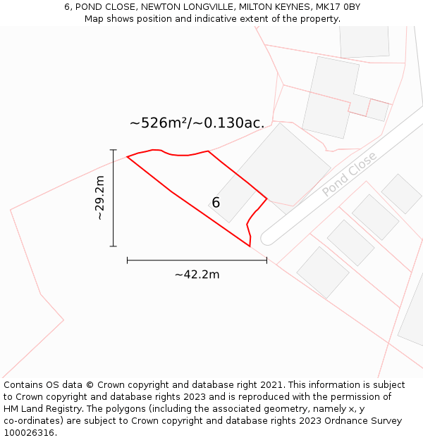 6, POND CLOSE, NEWTON LONGVILLE, MILTON KEYNES, MK17 0BY: Plot and title map