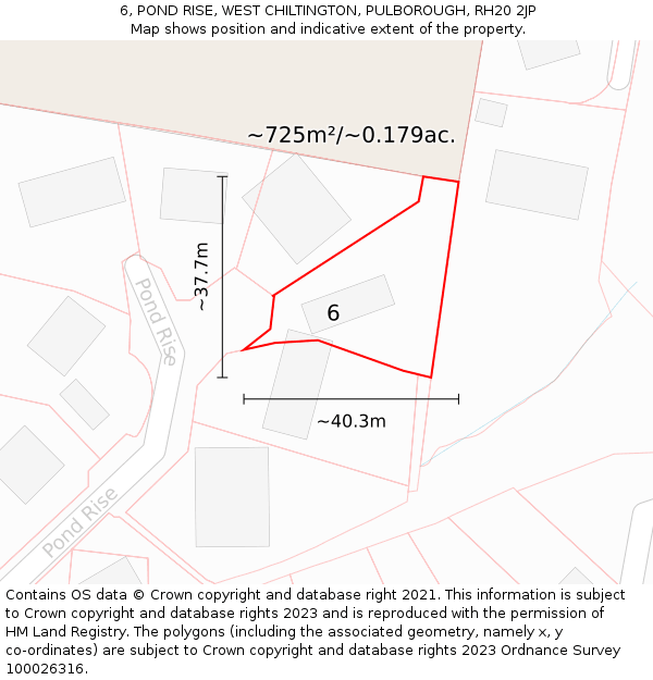 6, POND RISE, WEST CHILTINGTON, PULBOROUGH, RH20 2JP: Plot and title map