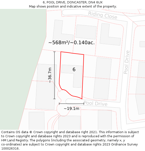 6, POOL DRIVE, DONCASTER, DN4 6UX: Plot and title map