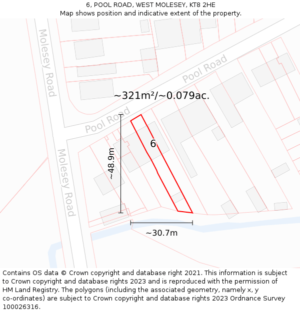 6, POOL ROAD, WEST MOLESEY, KT8 2HE: Plot and title map