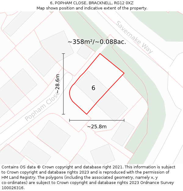 6, POPHAM CLOSE, BRACKNELL, RG12 0XZ: Plot and title map