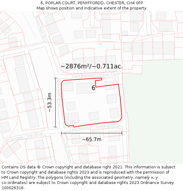 6, POPLAR COURT, PENYFFORDD, CHESTER, CH4 0FP: Plot and title map