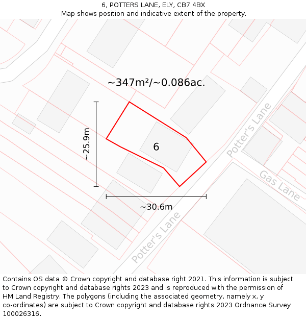 6, POTTERS LANE, ELY, CB7 4BX: Plot and title map