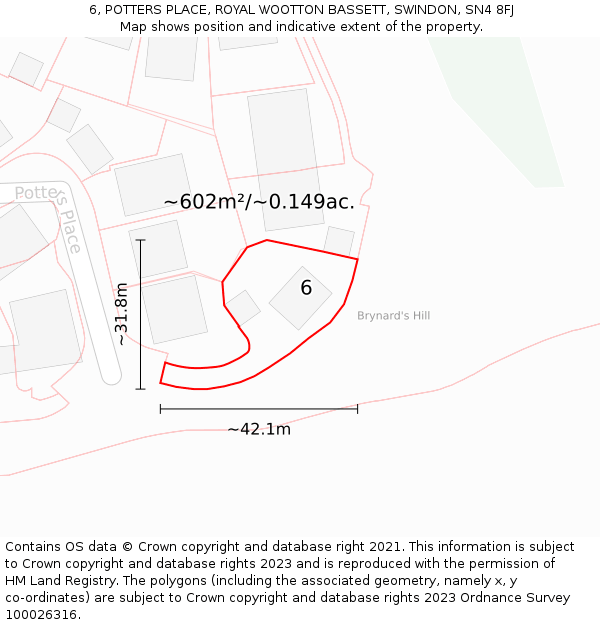 6, POTTERS PLACE, ROYAL WOOTTON BASSETT, SWINDON, SN4 8FJ: Plot and title map