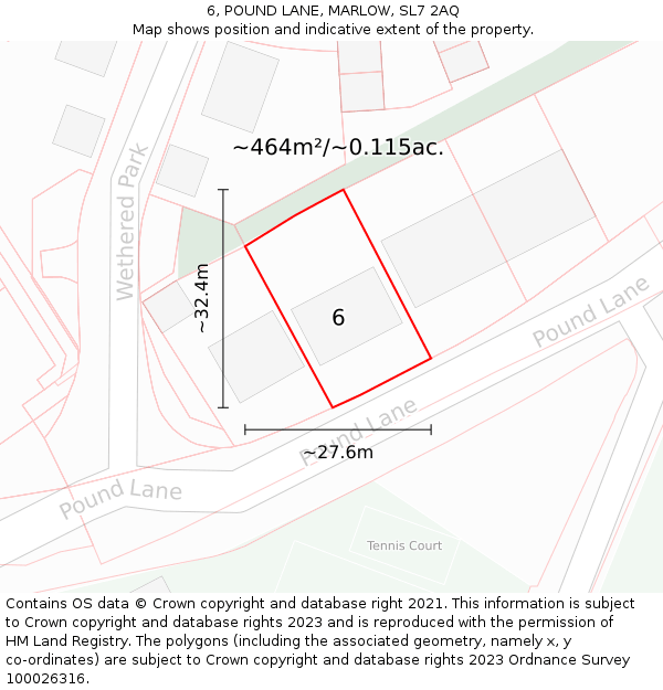 6, POUND LANE, MARLOW, SL7 2AQ: Plot and title map