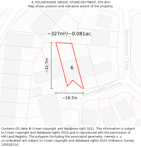 6, POUNDSGATE GROVE, STOKE-ON-TRENT, ST4 8YH: Plot and title map