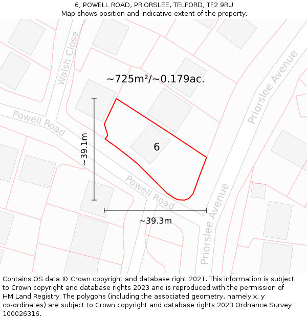 6, POWELL ROAD, PRIORSLEE, TELFORD, TF2 9RU: Plot and title map