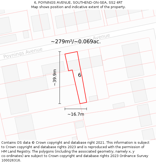 6, POYNINGS AVENUE, SOUTHEND-ON-SEA, SS2 4RT: Plot and title map