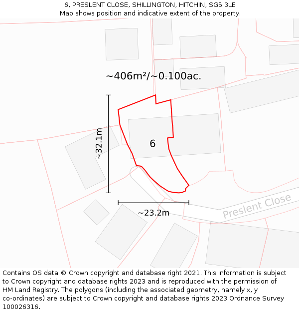 6, PRESLENT CLOSE, SHILLINGTON, HITCHIN, SG5 3LE: Plot and title map