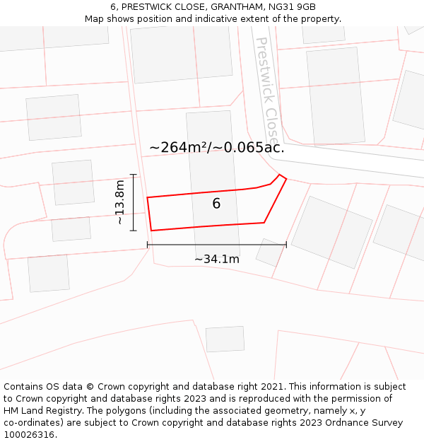 6, PRESTWICK CLOSE, GRANTHAM, NG31 9GB: Plot and title map