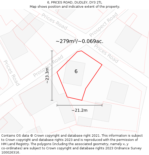 6, PRICES ROAD, DUDLEY, DY3 2TL: Plot and title map