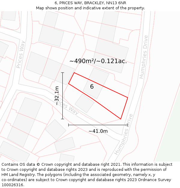 6, PRICES WAY, BRACKLEY, NN13 6NR: Plot and title map