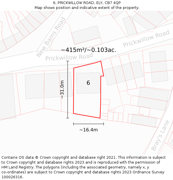 6, PRICKWILLOW ROAD, ELY, CB7 4QP: Plot and title map